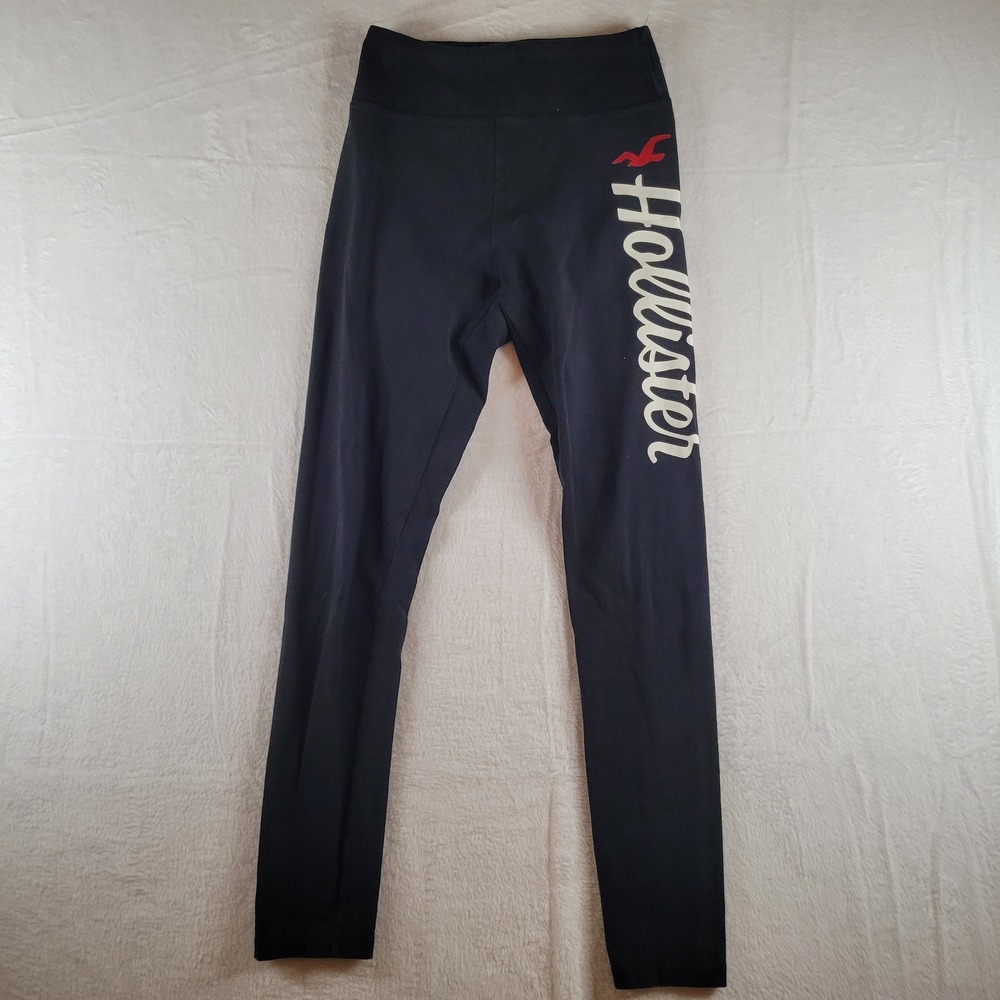 Hollister Womens XS Black High Rise Logo Graphic Leggings Cotton Blend Athletic